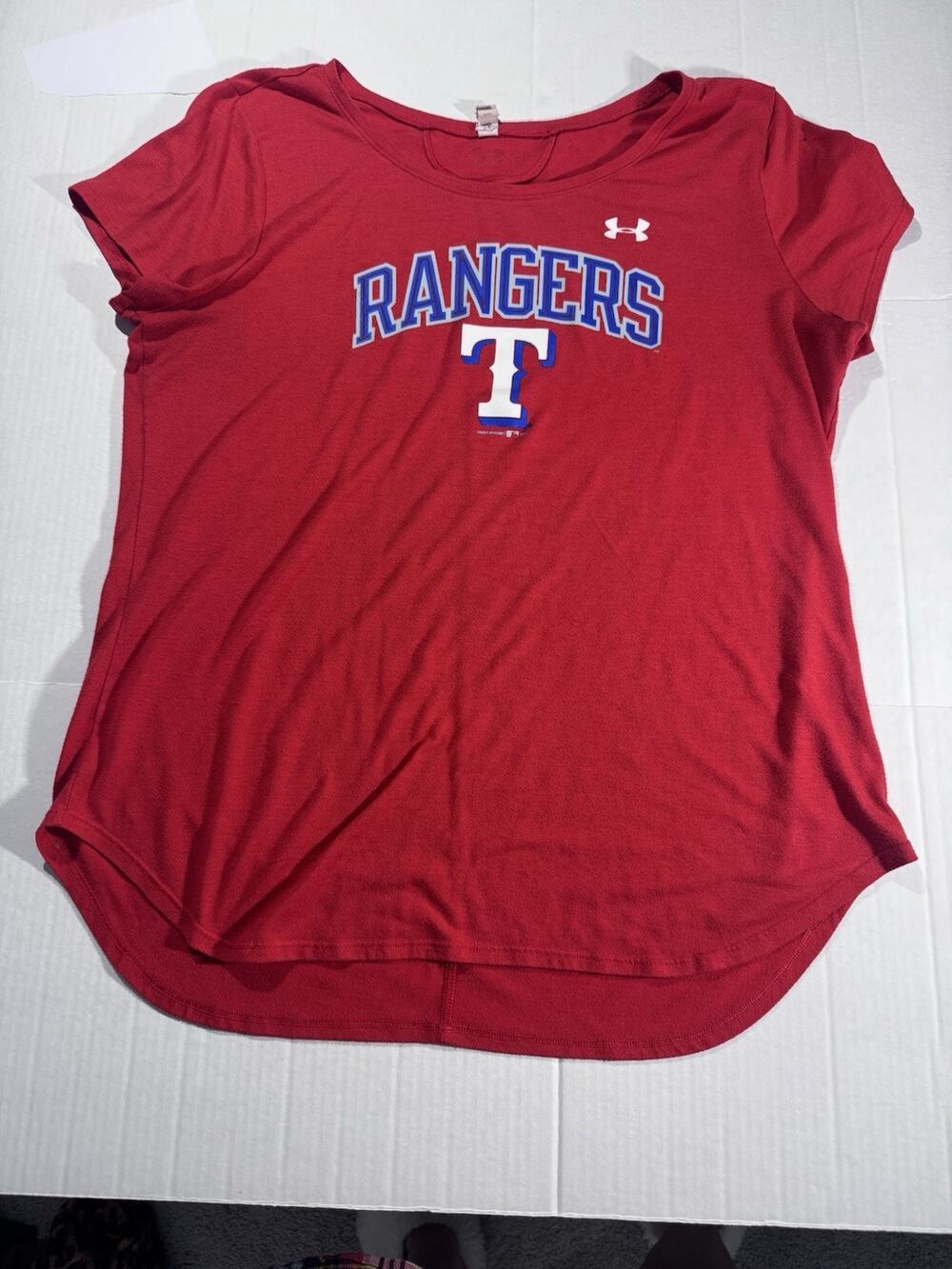 Under Armour HeatGear Womens XL Red Texas Rangers Scoop Neck Cap Sleeve Tee